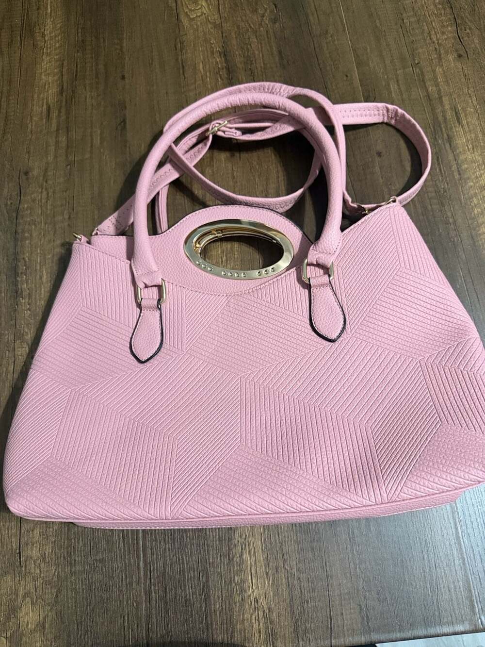 Pink Tote Bag Set with Crystal Round Handle and Matching Pouch